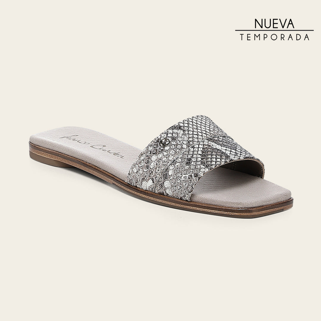 Sandalia en piel genuina de pitón para dama