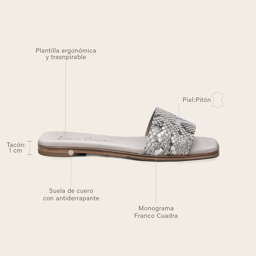 Sandalia en piel genuina de pitón para dama