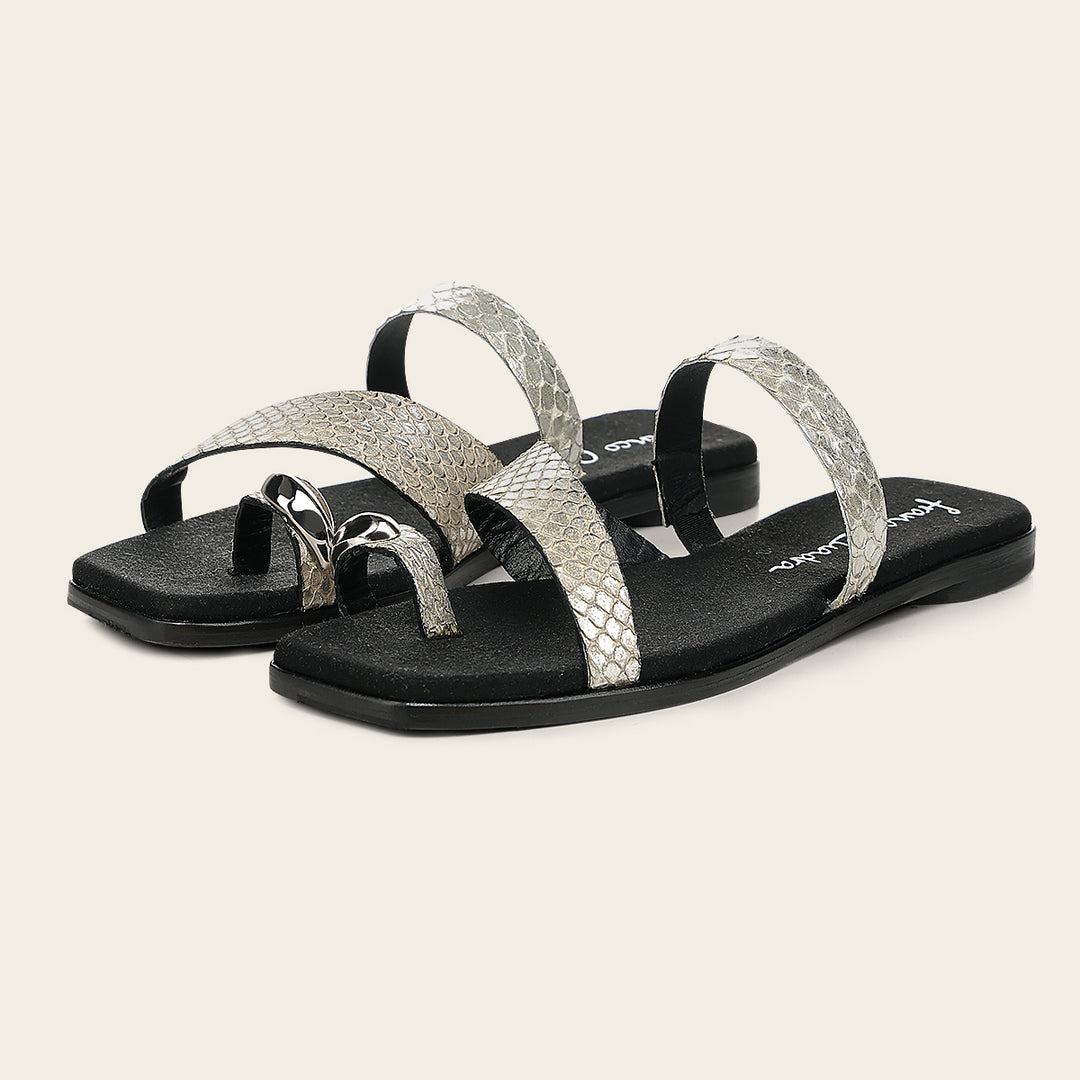 Sandalia en piel genuina de pitón para dama