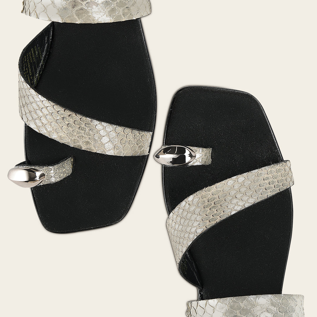 Sandalia en piel genuina de pitón para dama