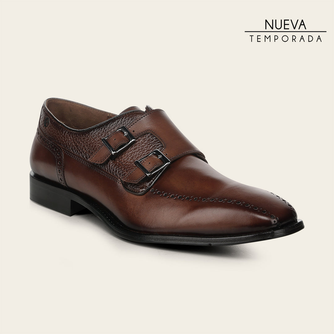 Zapato de vestir monkstrap en piel genuina de venado para caballero