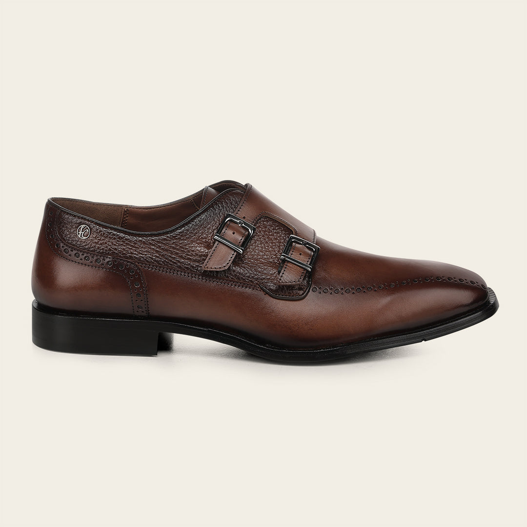 Zapato de vestir monkstrap en piel genuina de venado para caballero