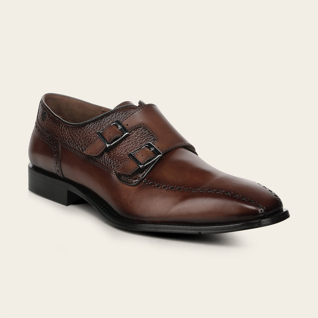 Zapato de vestir monkstrap en piel genuina de venado para caballero