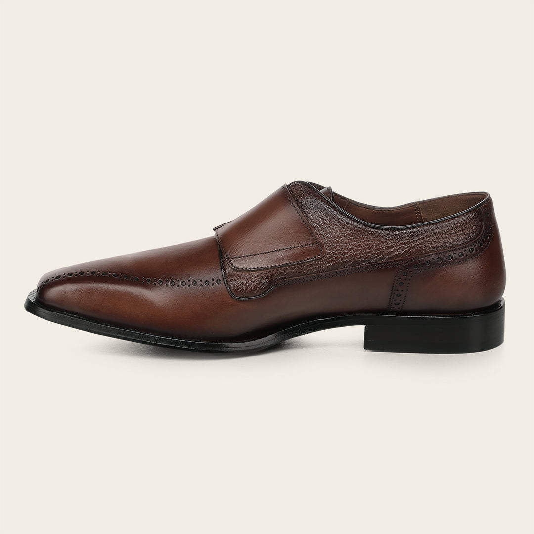 Zapato de vestir monkstrap en piel genuina de venado para caballero