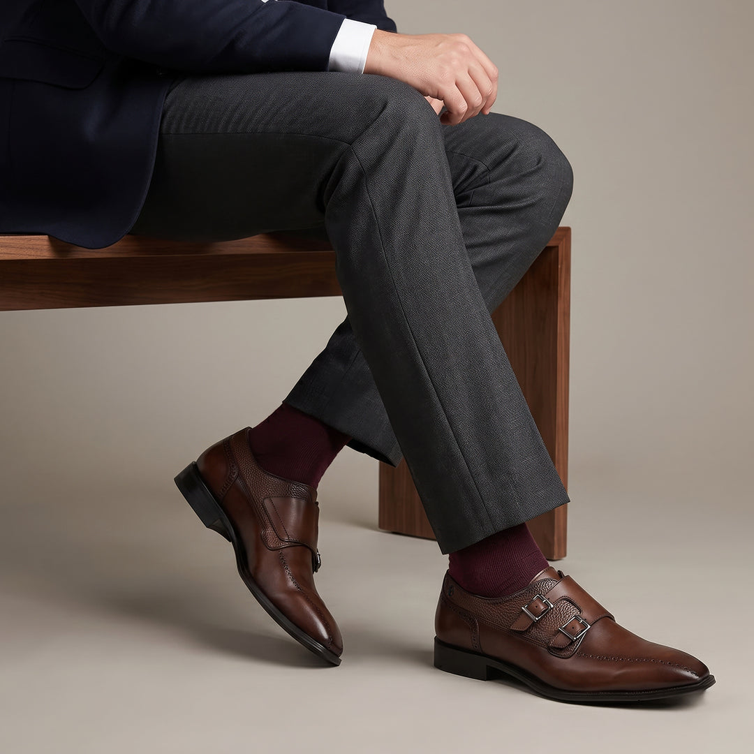 Zapato de vestir monkstrap en piel genuina de venado para caballero