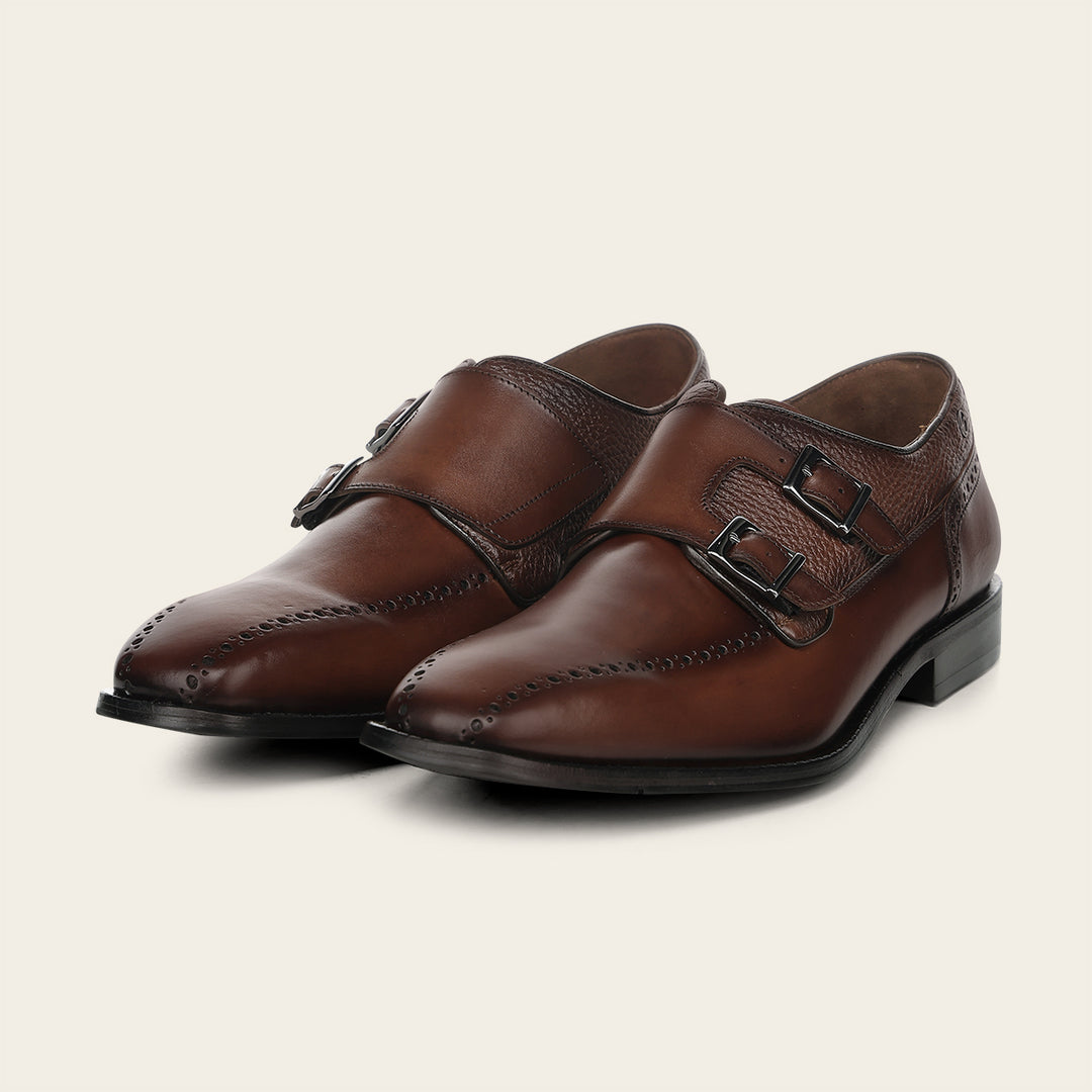 Zapato de vestir monkstrap en piel genuina de venado para caballero