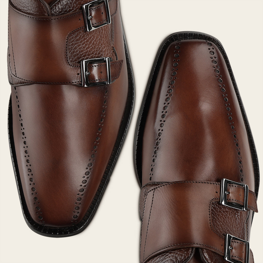 Zapato de vestir monkstrap en piel genuina de venado para caballero