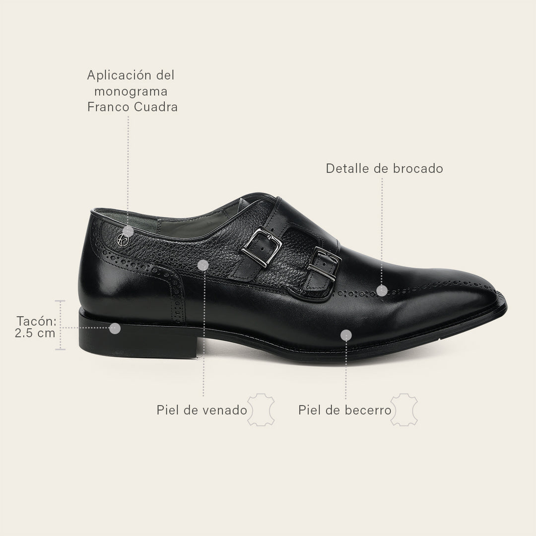 Zapato de vestir monkstrap en piel genuina de venado para caballero