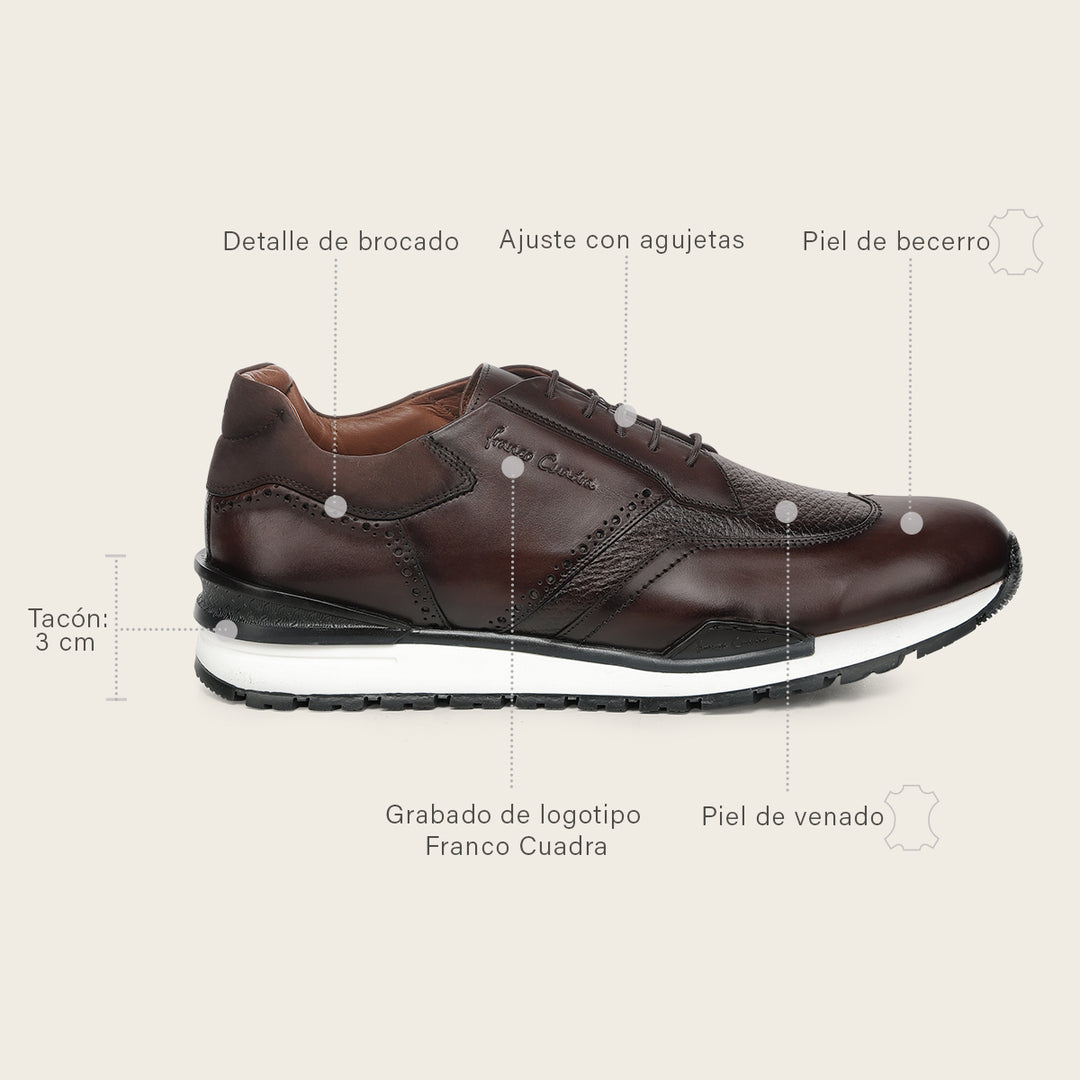 Tenis en piel genuina de venado para caballero