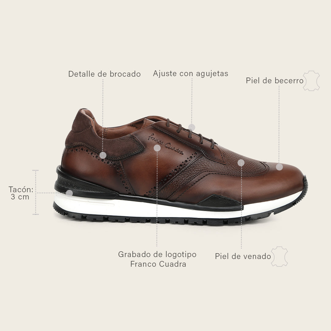 Tenis en piel genuina de venado para caballero