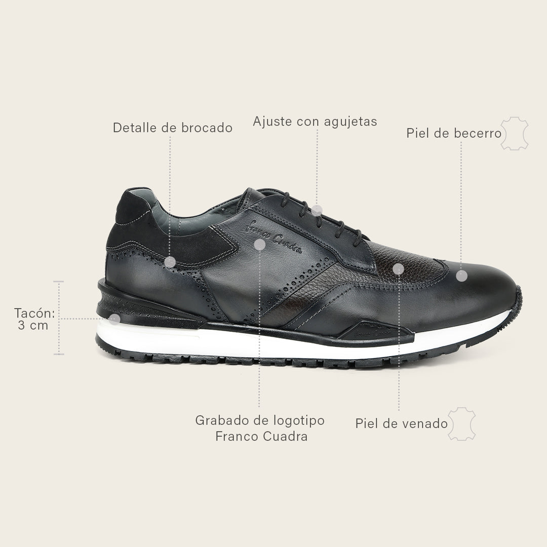 Tenis con piel genuina de venado para caballero