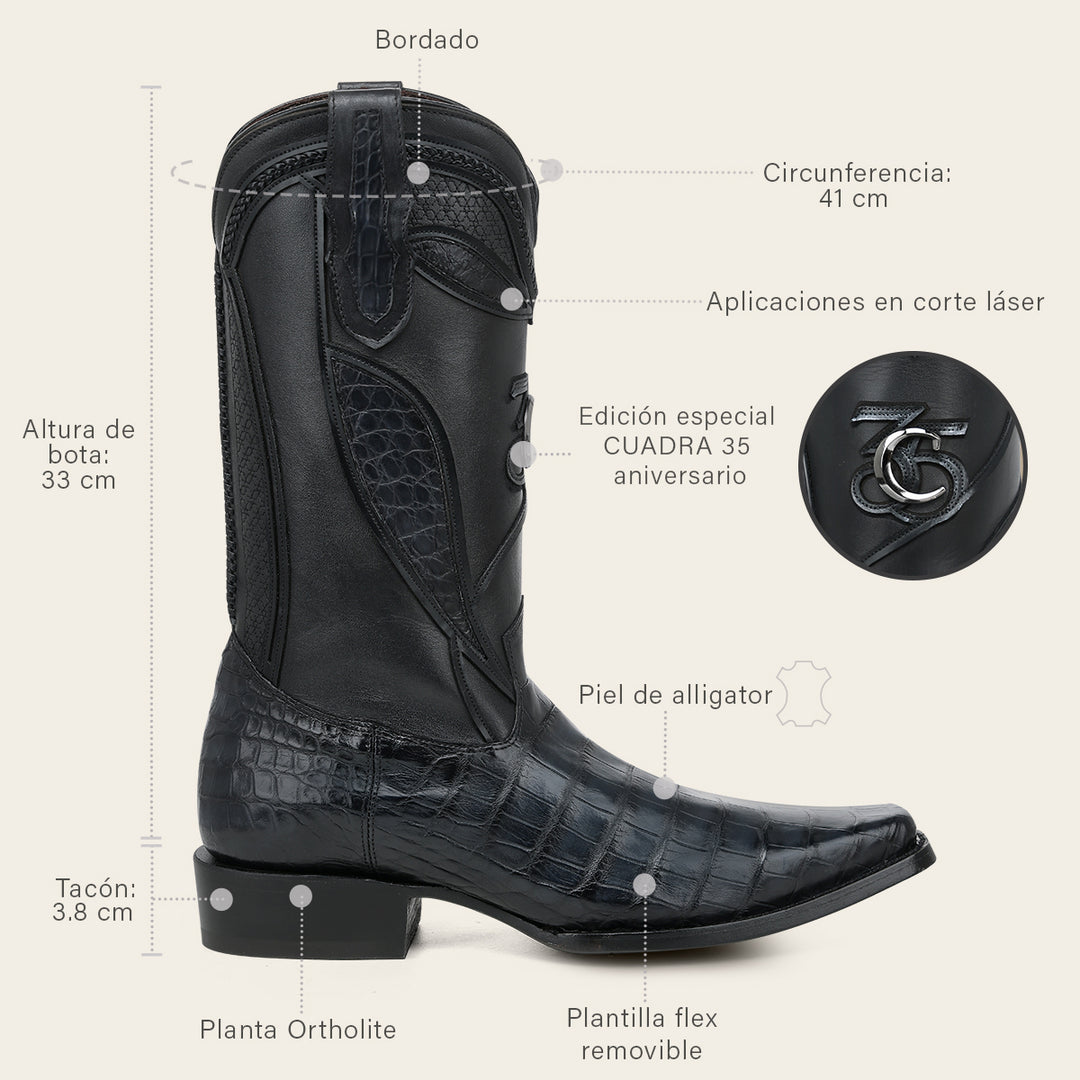 Bota tradicional "Edición limitada 35 aniversario" en piel genuina de alligator para caballero