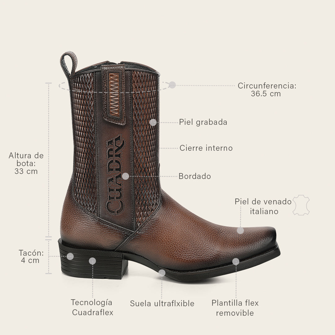 Bota urbana en piel genuina de venado italiano para caballero