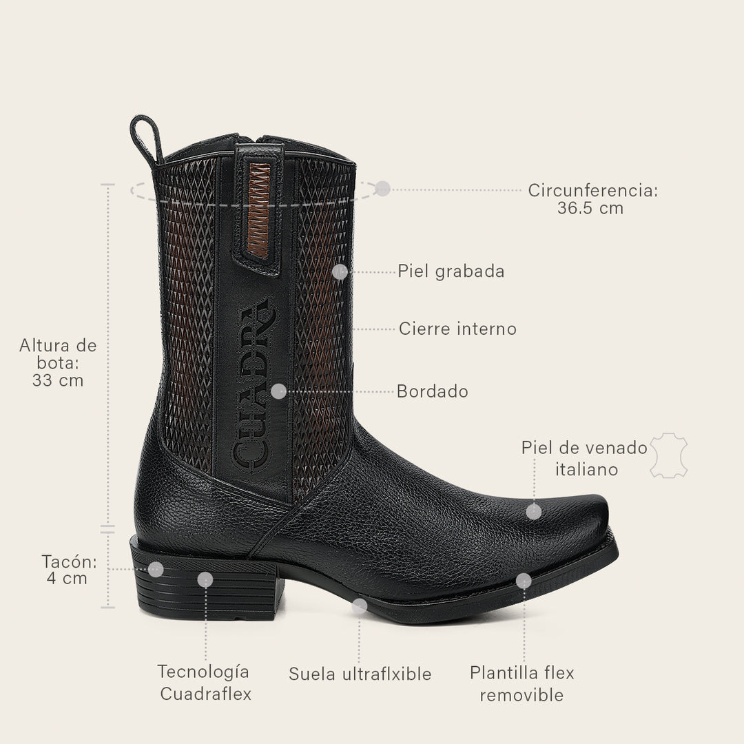 Bota urbana en piel genuina de venado italiano para caballero