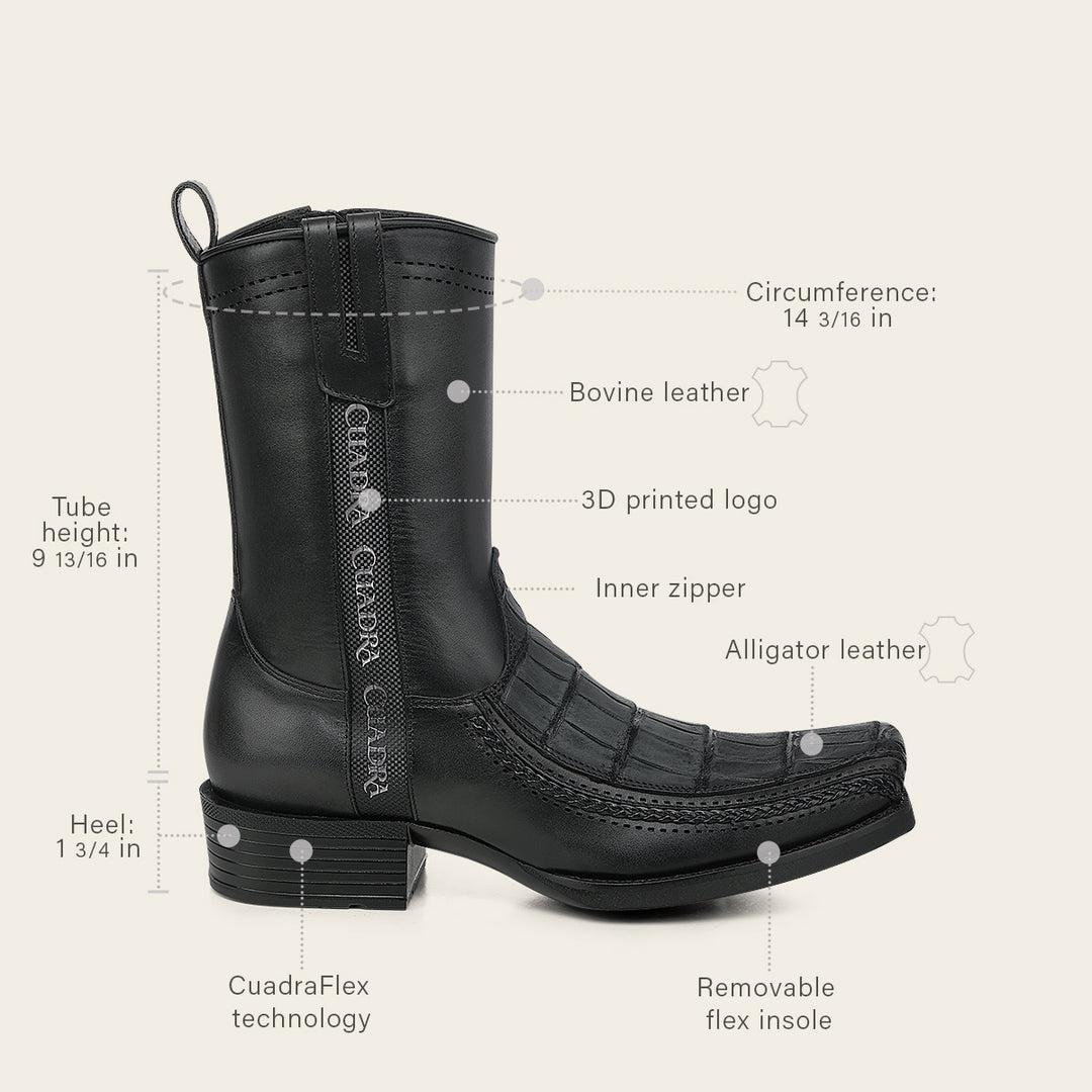 Bota urbana en piel genuina de alligator para caballero