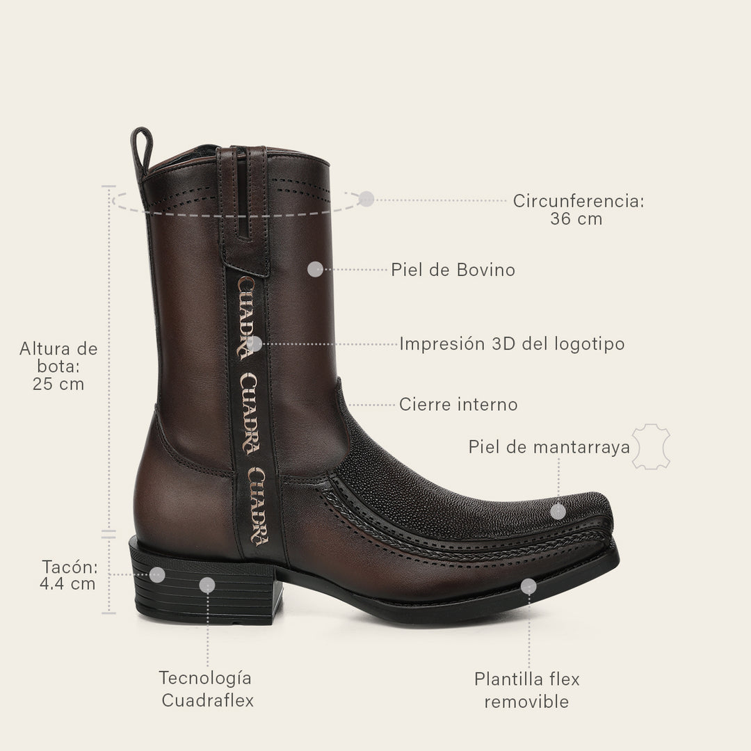 Bota urbana en piel genuina de mantarraya para caballero