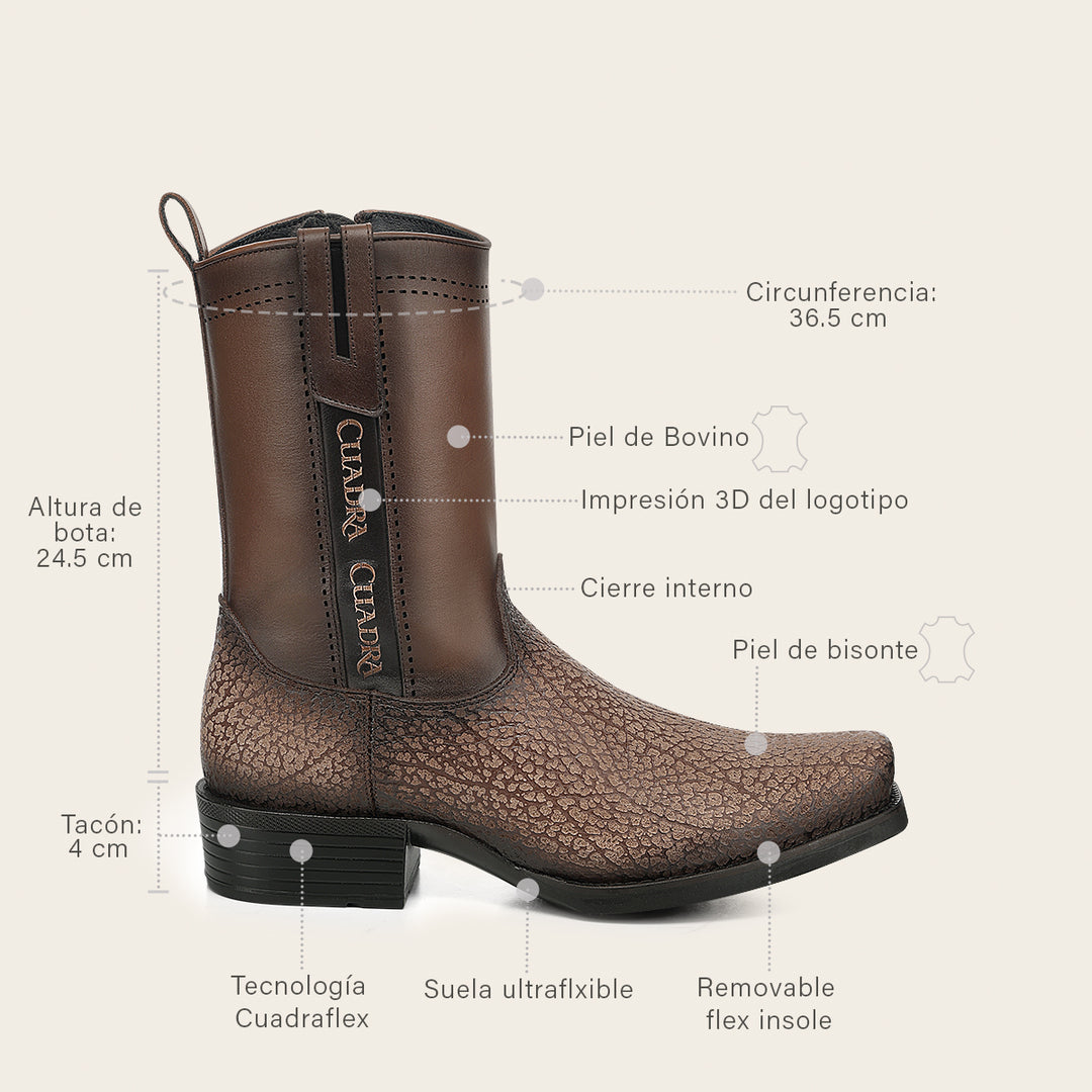 Bota urbana en piel genuina de bisonte para caballero