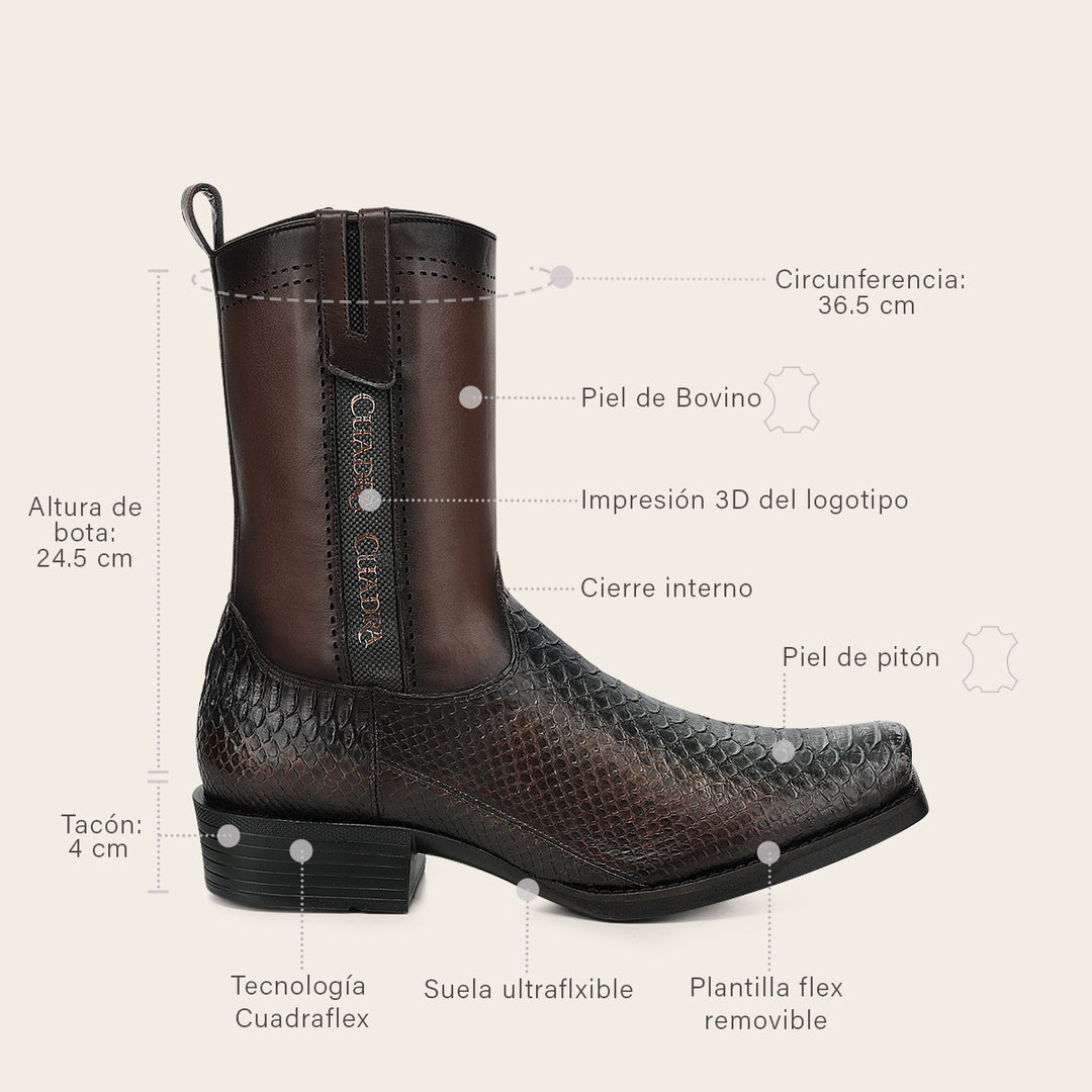 Bota urbana en piel genuina de pitón para caballero