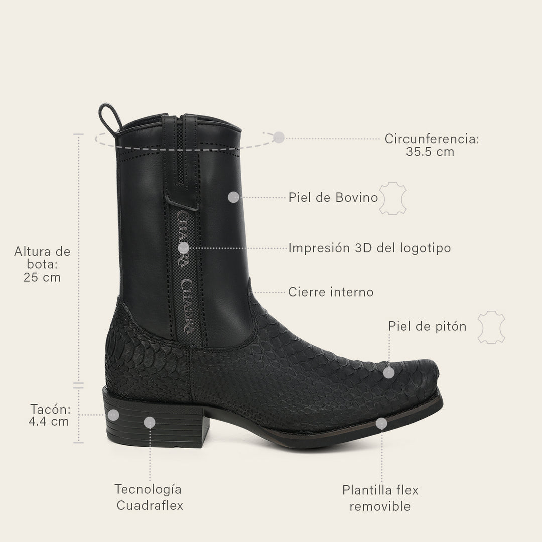 Bota urbana en piel genuina de pitón para caballero