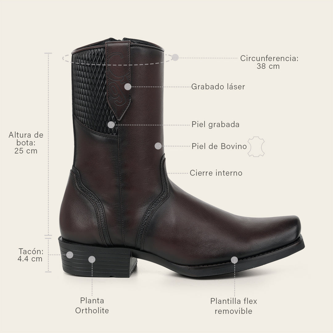 Bota urbana en piel genuina de bovino para caballero