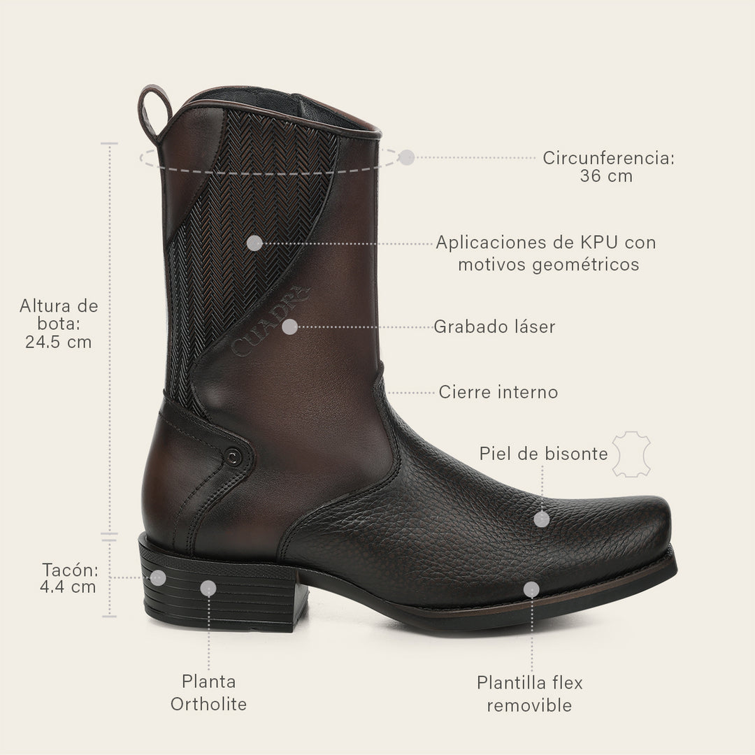 Bota urbana en piel genuina de bisonte para caballero