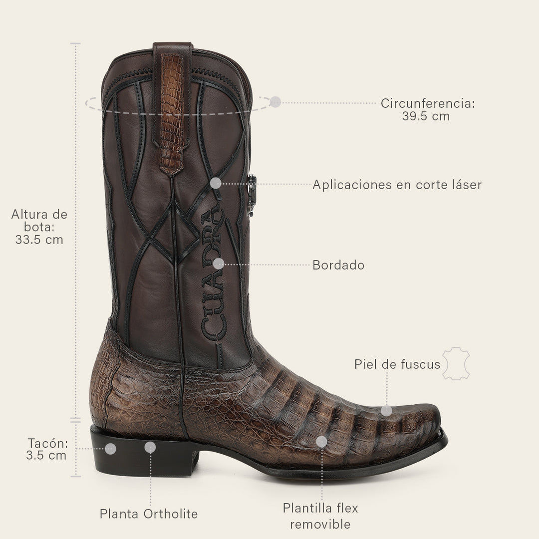 Bota vaquera en piel genuina de fuscus para caballero
