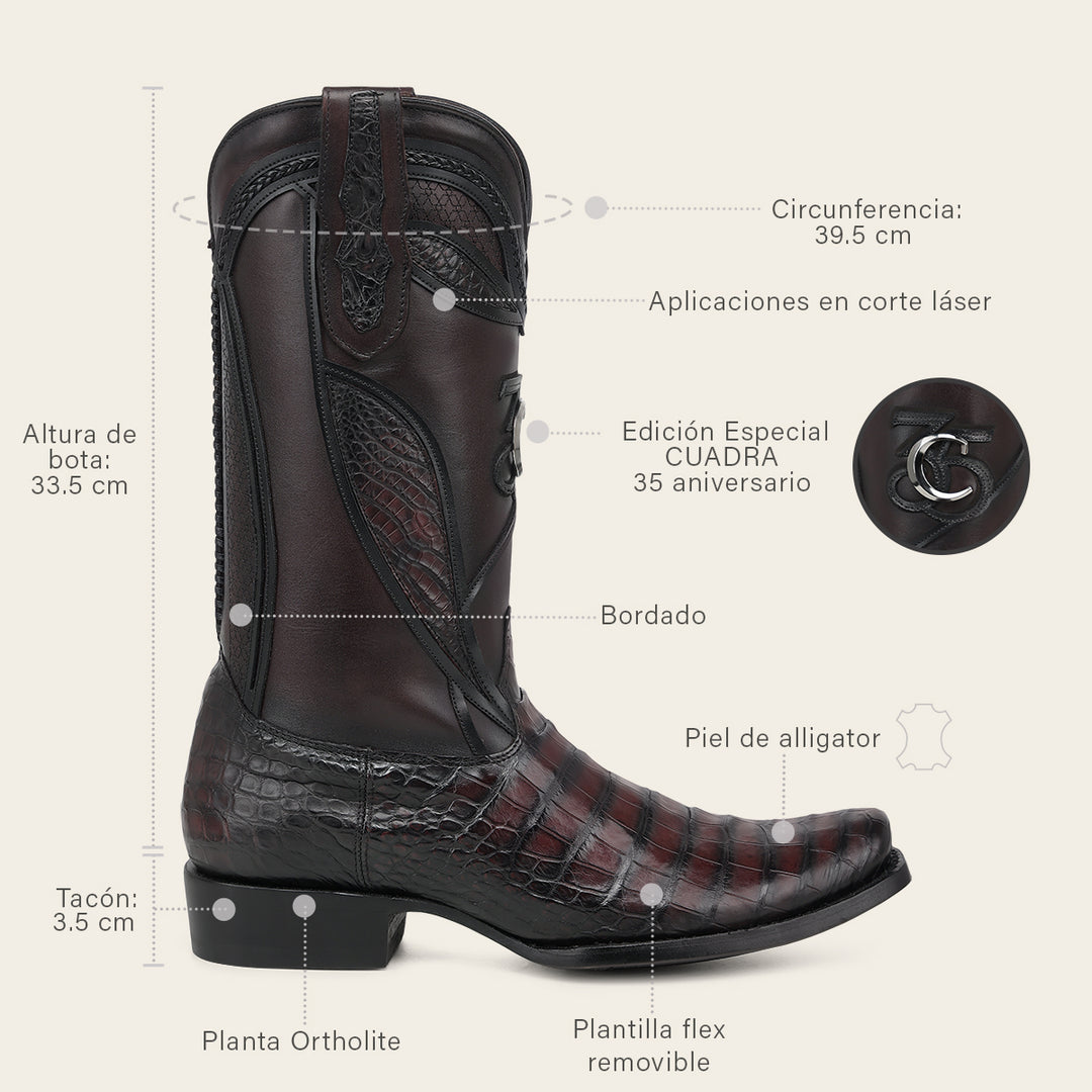 Bota tradicional "Edición limitada 35 aniversario" en piel genuina de alligator para caballero