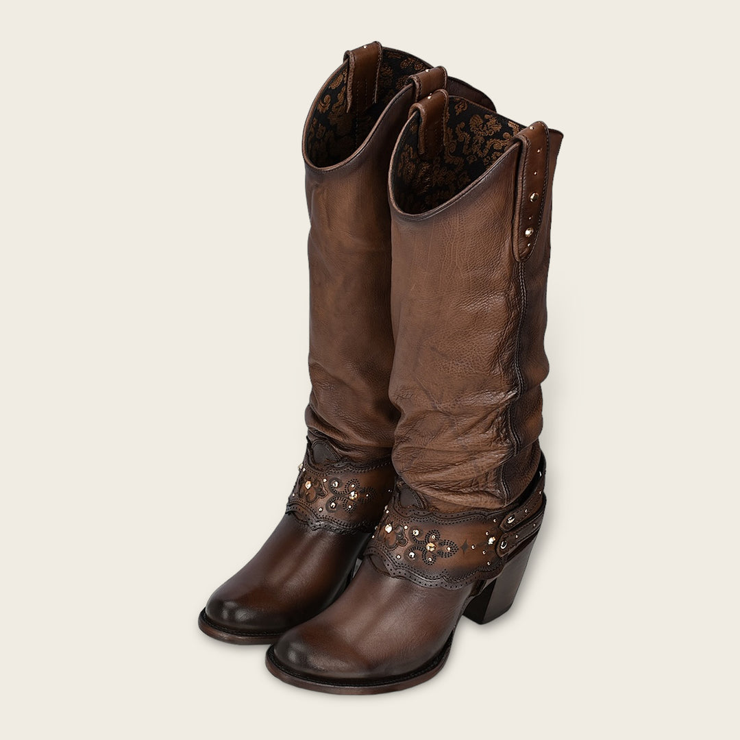 Bota western en piel genuina para dama