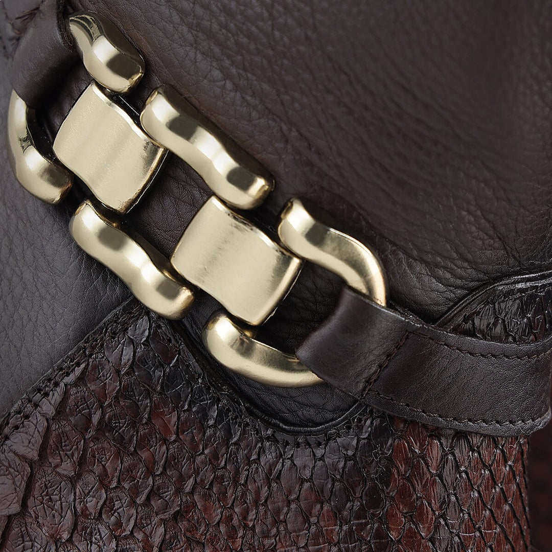 Bota estilo ecuestre en piel genuina de pitón para dama Botas y Botines 