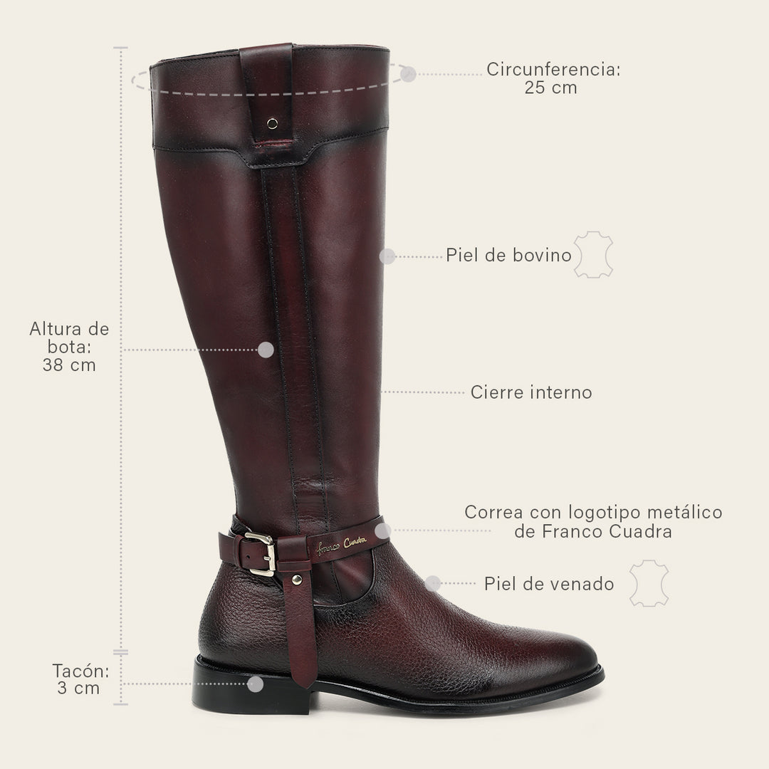 Bota estilo ecuestre en piel genuina de venado para dama