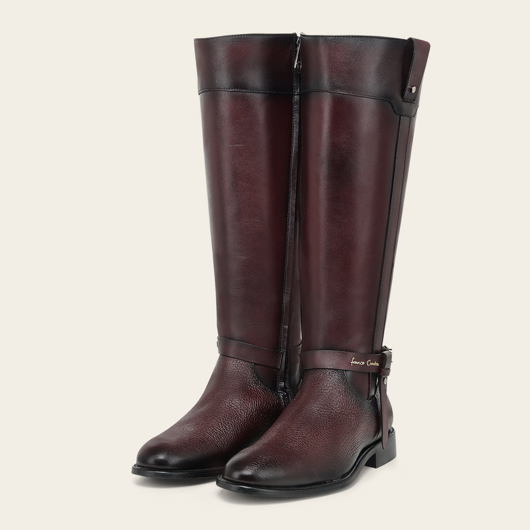 Bota estilo ecuestre en piel genuina de venado para dama