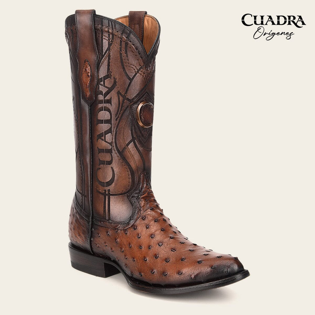 Bota tradicional en piel genuina de avestruz para caballero