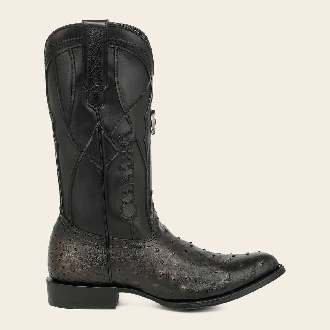 Bota tradicional en piel genuina de avestruz para caballero