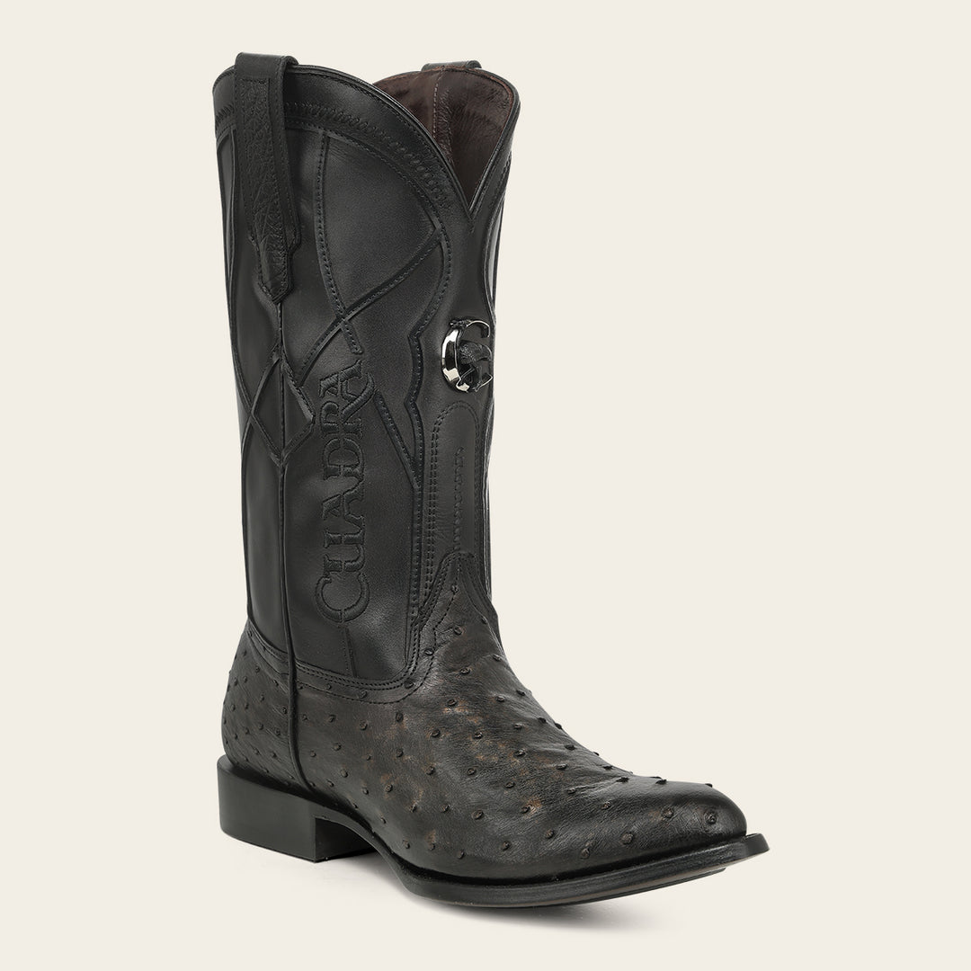 Bota tradicional en piel genuina de avestruz para caballero