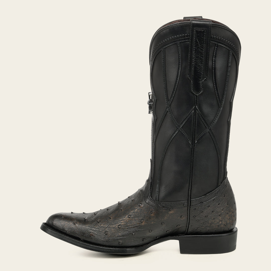 Bota tradicional en piel genuina de avestruz para caballero