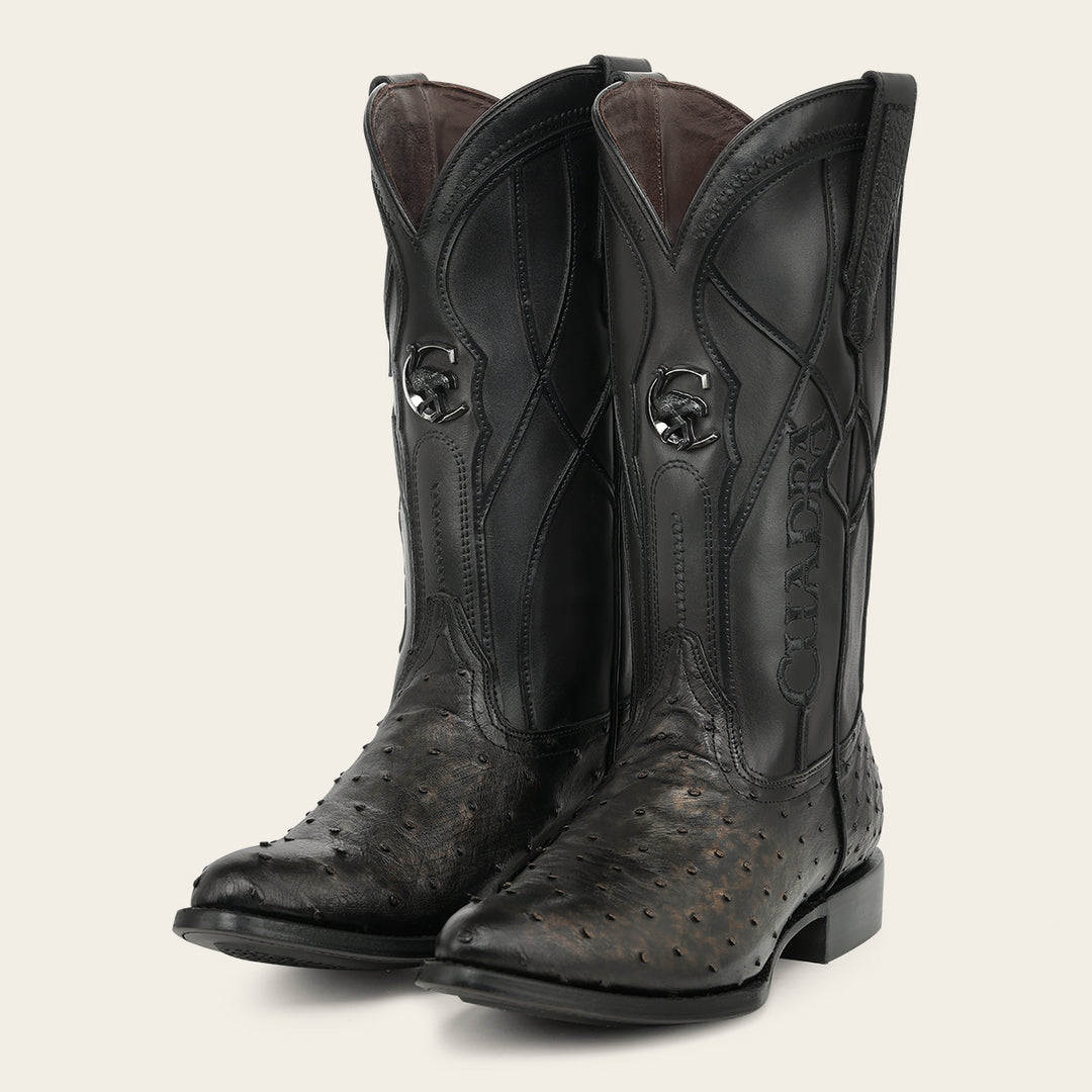 Bota tradicional en piel genuina de avestruz para caballero