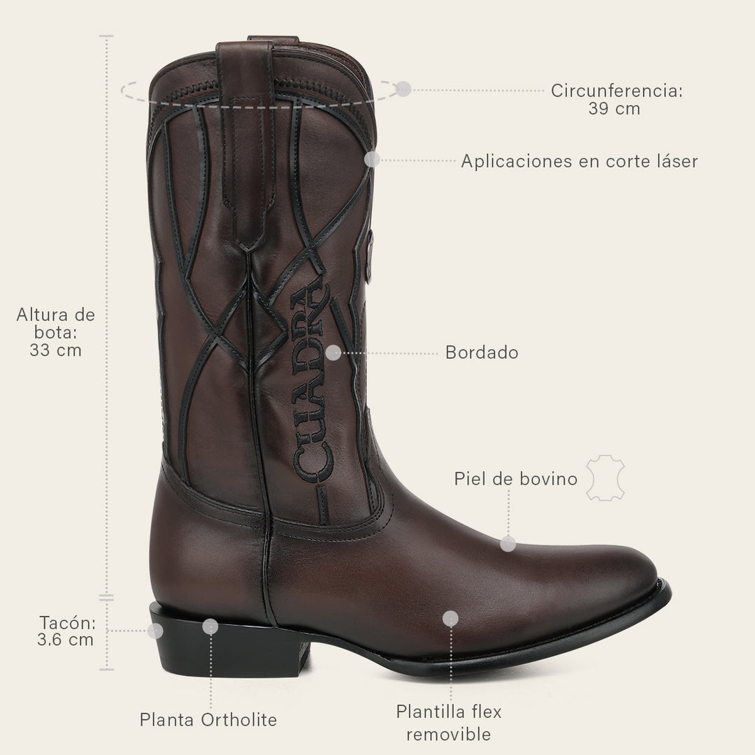 Bota tradicional en piel genuina de bovino para caballero