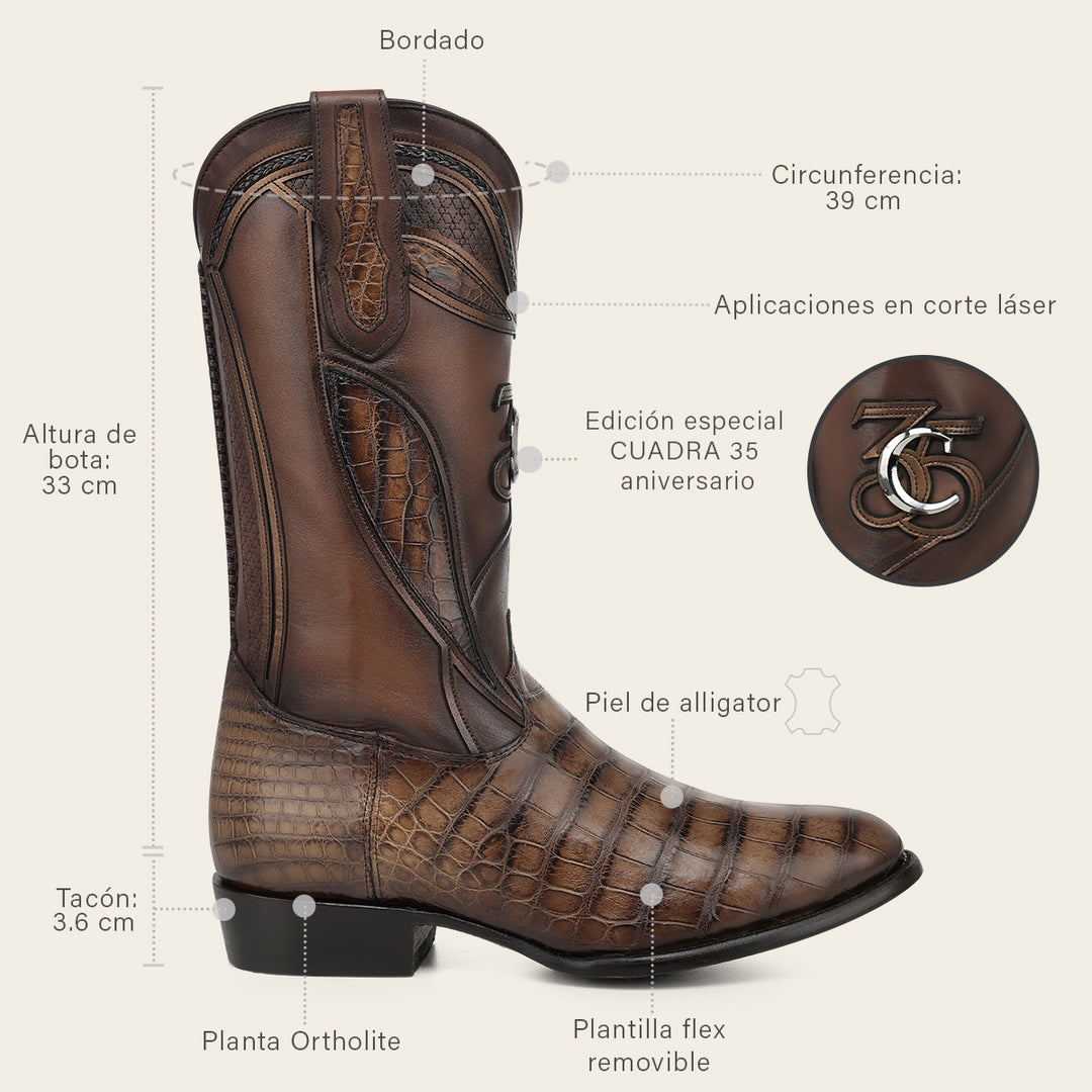 Bota tradicional "Edición limitada 35 aniversario" en piel genuina de alligator para caballero