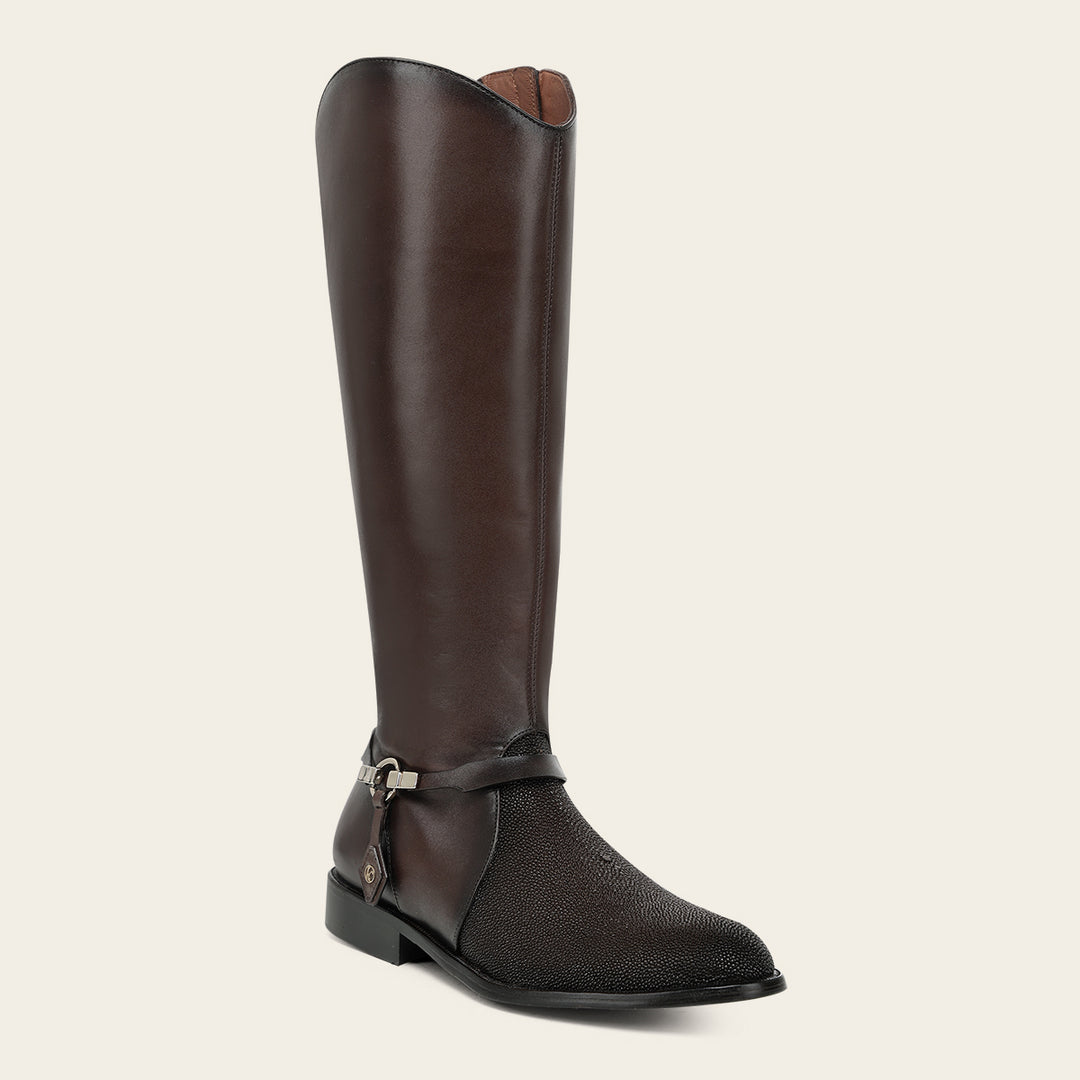 Bota estilo ecuestre en piel genuina de mantarraya para dama