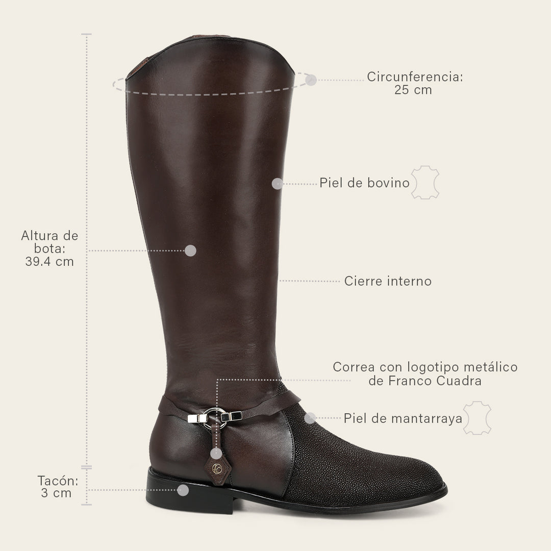 Bota estilo ecuestre en piel genuina de mantarraya para dama