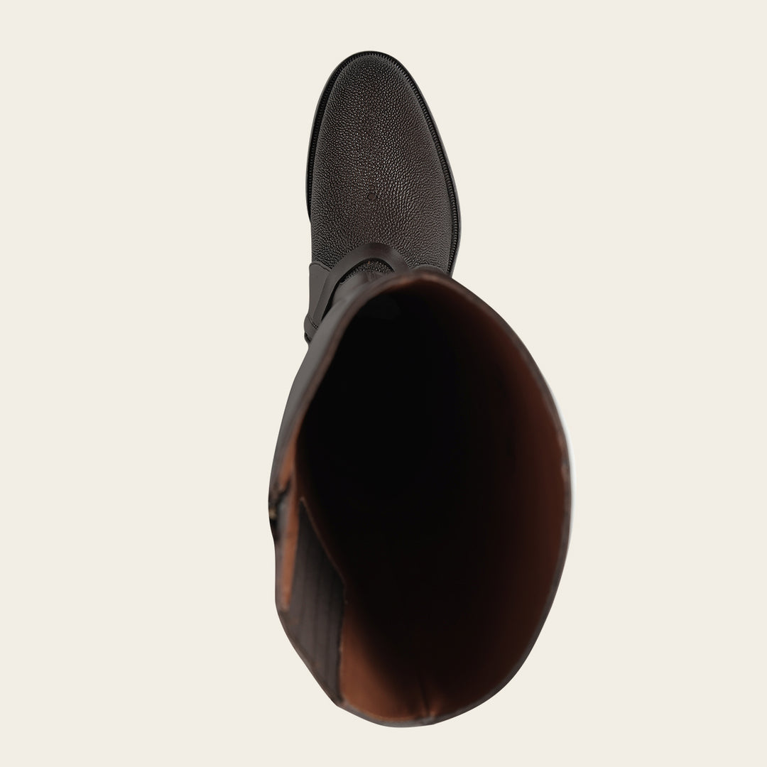 Bota estilo ecuestre en piel genuina de mantarraya para dama