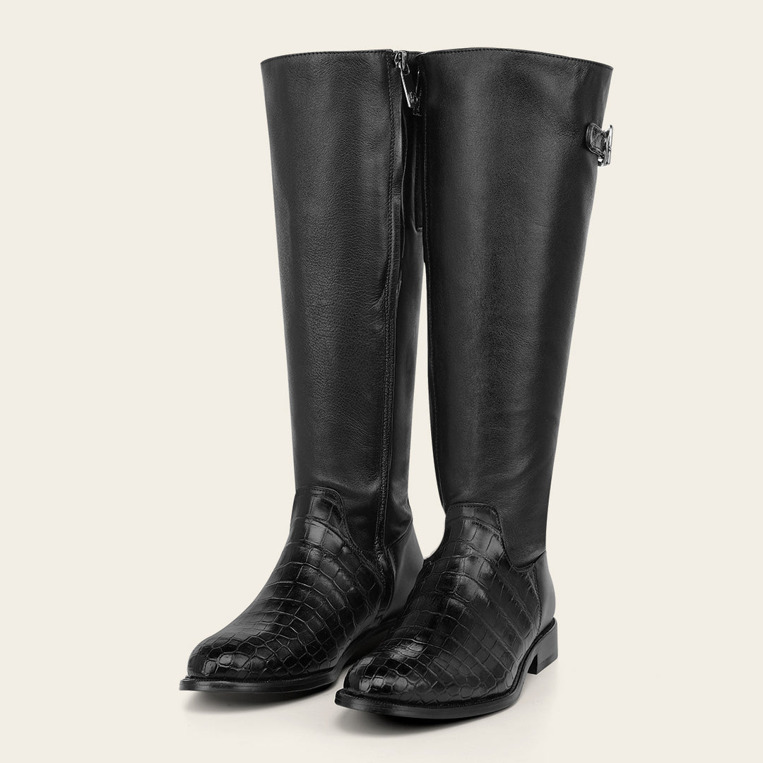 Bota estilo ecuestre en piel genuina de niloticus para dama