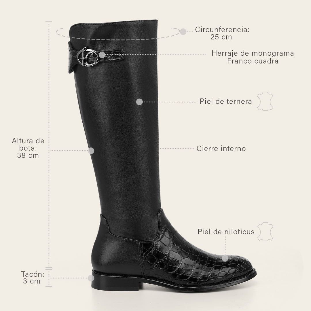 Bota estilo ecuestre en piel genuina de niloticus para dama