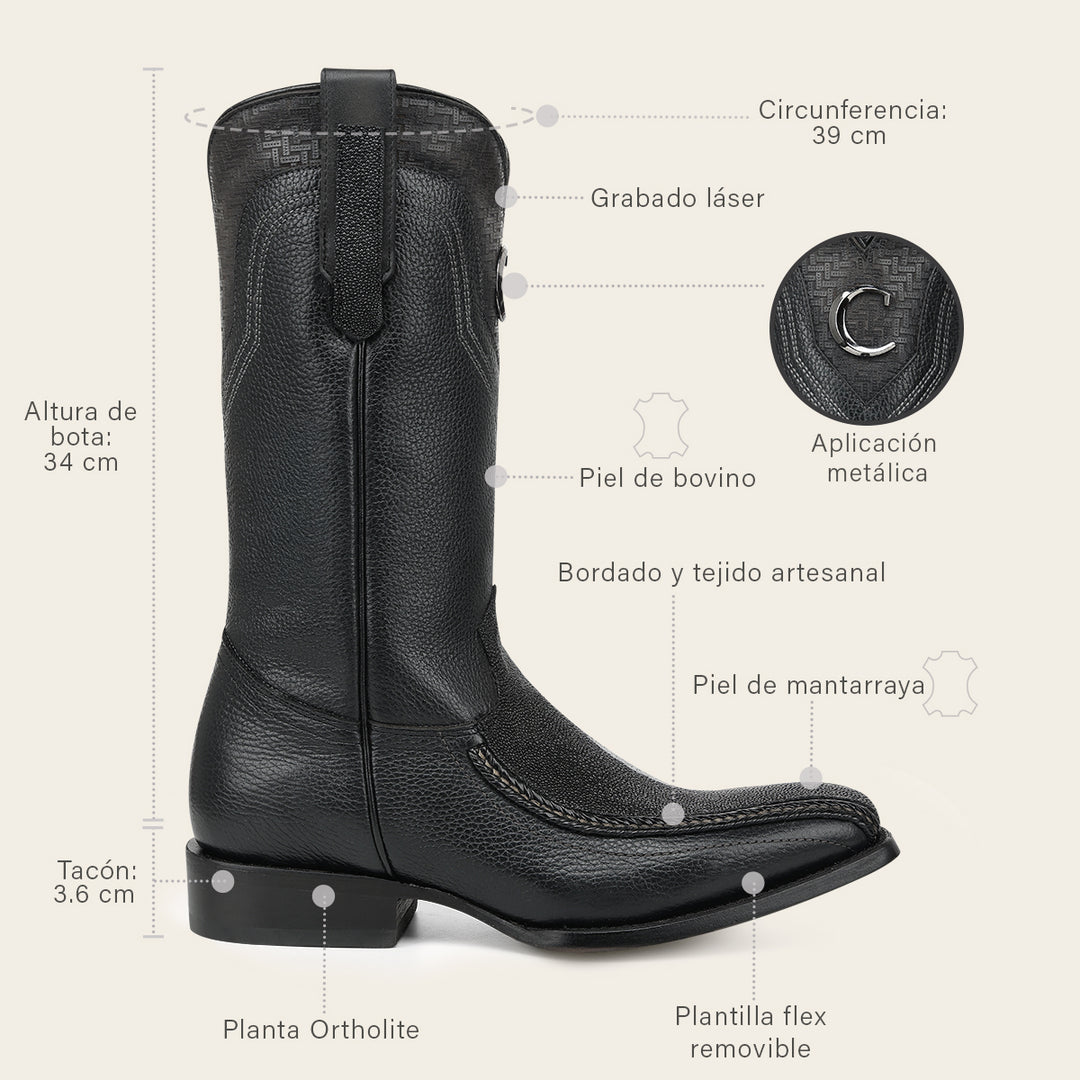Bota tradicional en piel genuina de mantarraya para caballero