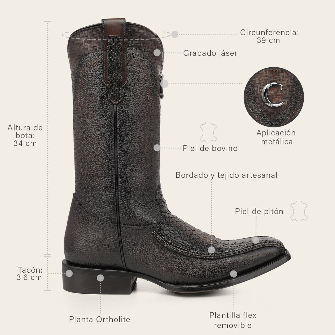 Bota tradicional en piel genuina de pitón para caballero