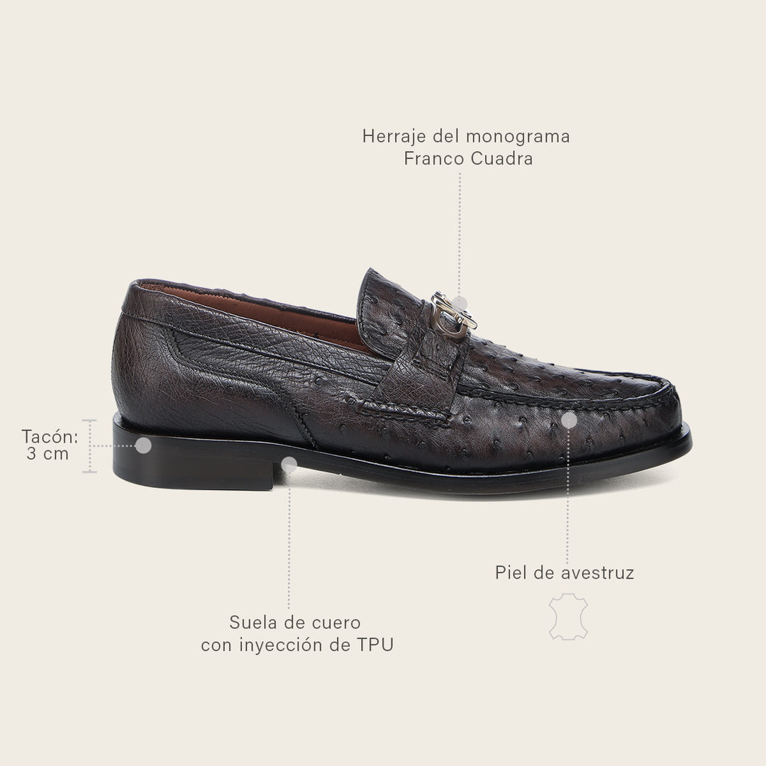 Zapato de vestir loafer "Franco Cuadra Signature" en piel genuina de avestruz para caballero
