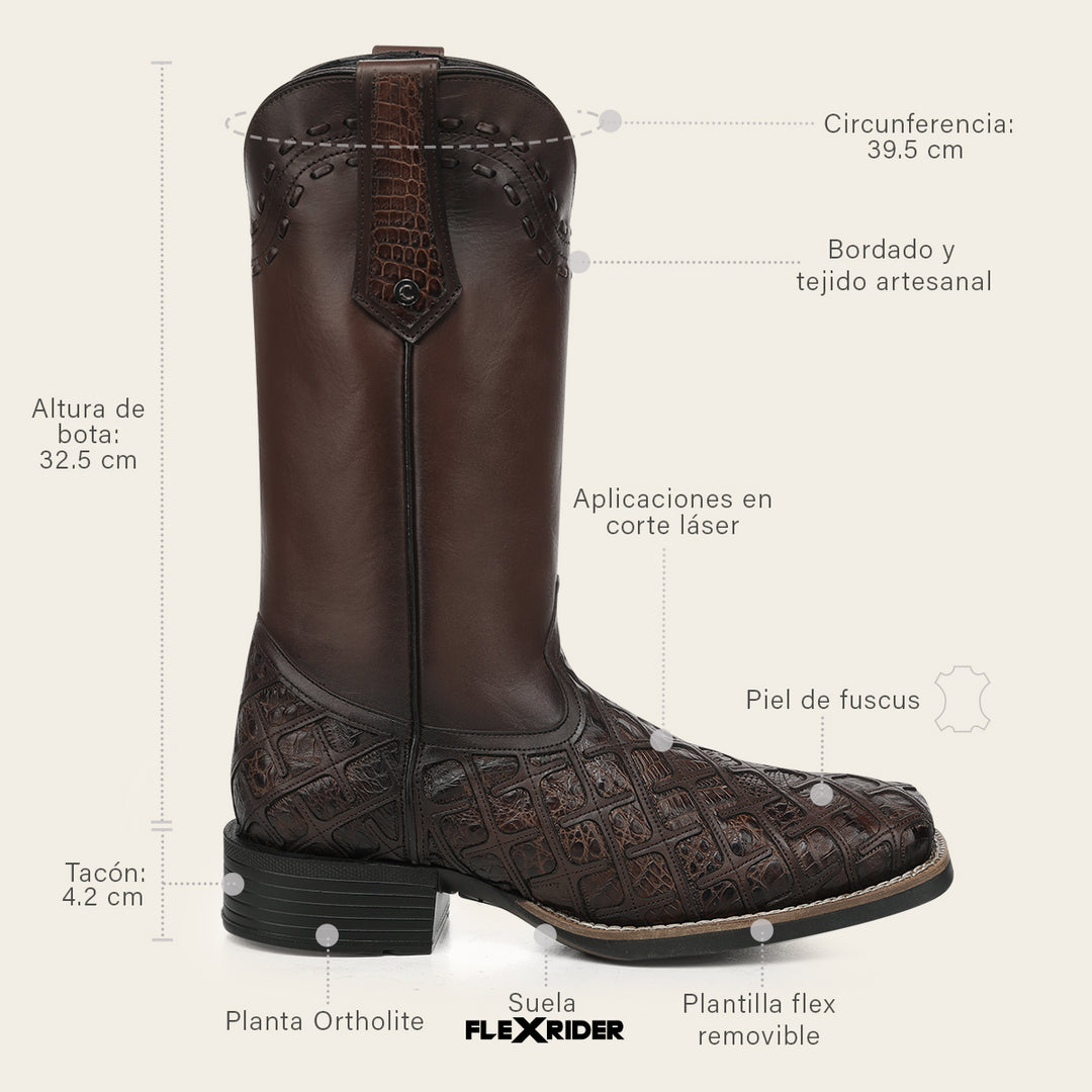 Bota rodeo en piel genuina de fuscus para caballero