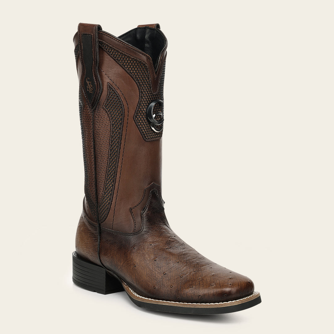 Bota rodeo en piel genuina de avestruz para caballero