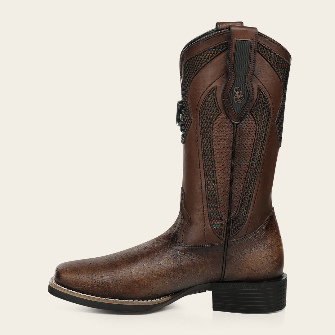 Bota rodeo en piel genuina de avestruz para caballero