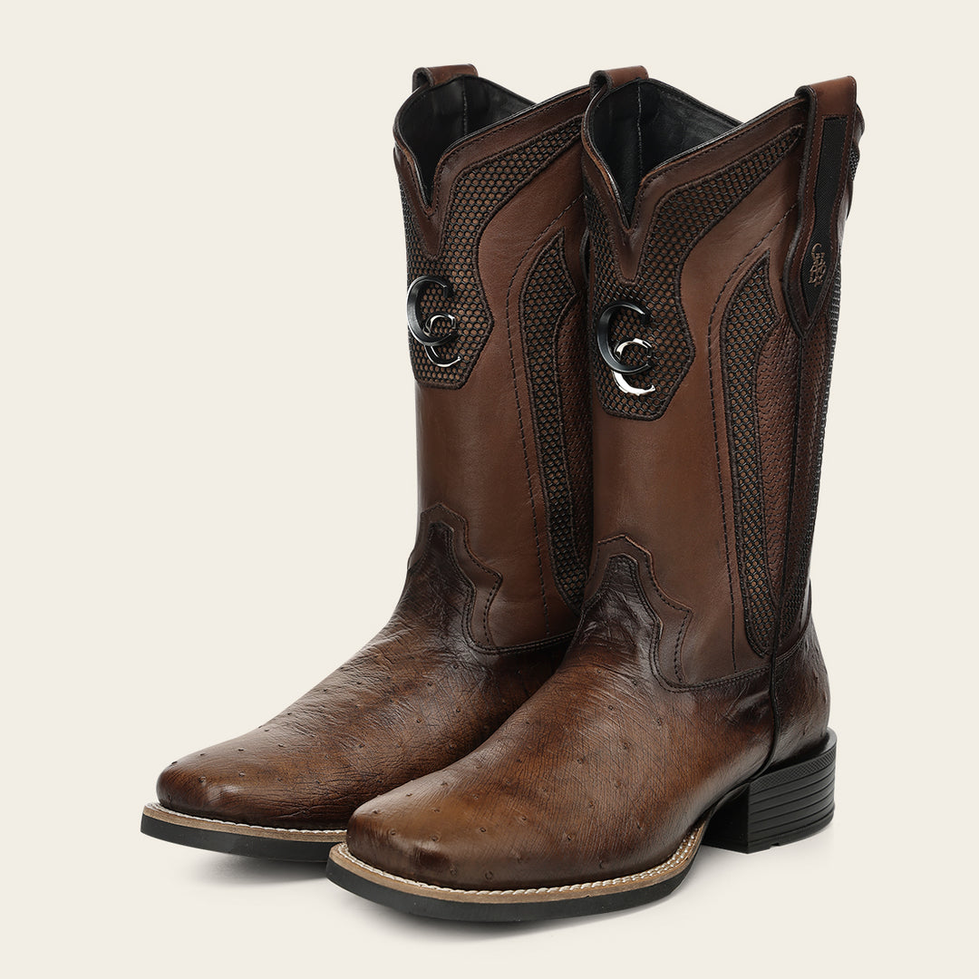 Bota rodeo en piel genuina de avestruz para caballero